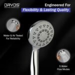Orvos Hand shower multi-function 5 Modes, 4x4 inches, RainMist, Chrome plated with high grade Korean ABS material from LG,1.5 to 1.8 meter flexible shower hose and wall hook - Image 5