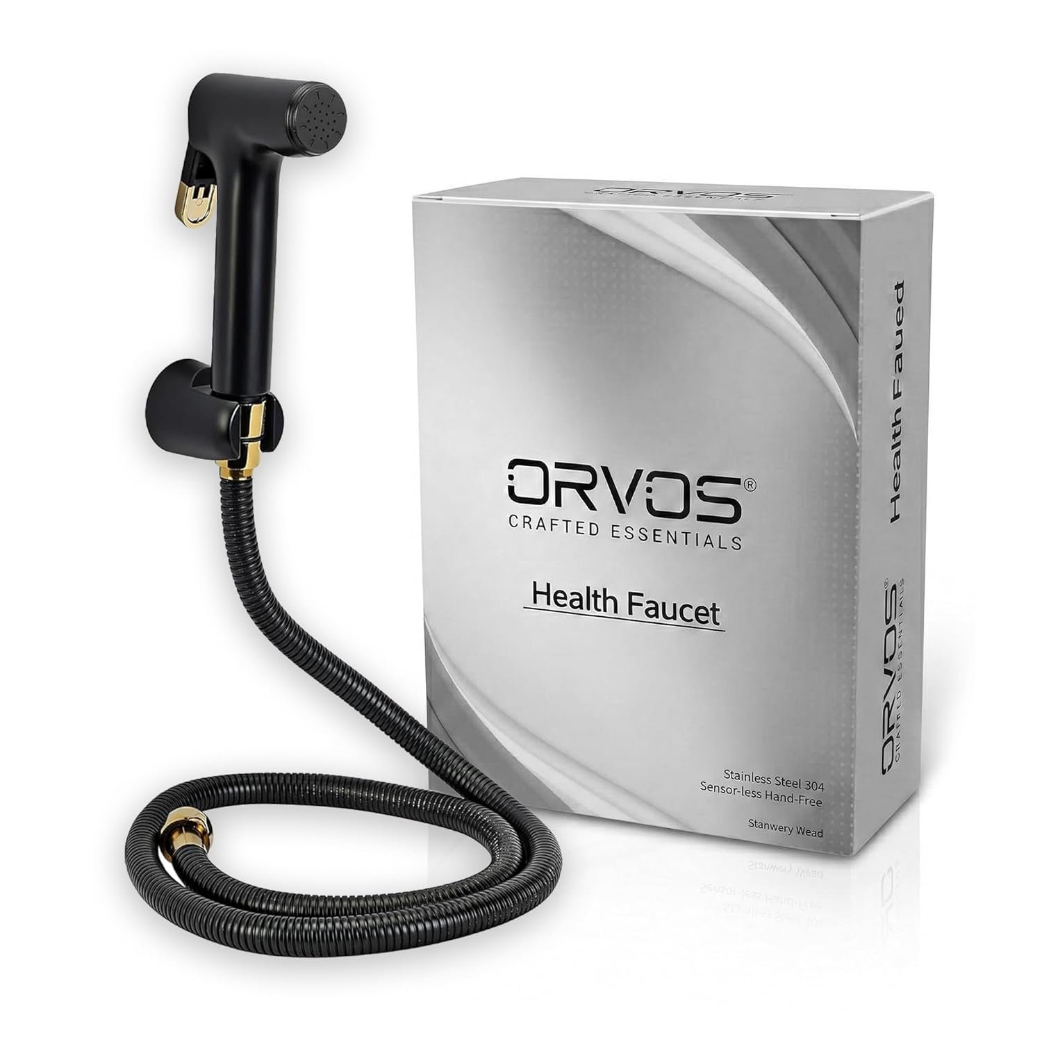 71dc2IpoUgL._SL1500_ Orvos Health Faucet, Golden Black, ABS Outer Body with Brass Pin Inside, with 1 to 1.2 Meter Extendable Stainless Steel Shower Hose and wall Hook, Jet Spray for high end Luxury Toilets - Image 1