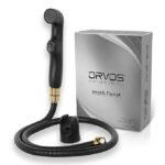 Orvos Premium Health Faucet, Swivel, ABS Outer Body with Brass Pin Inside, Black Color, with Black and Golden 1 to 1.2 Meter Extendable SS 304 Shower Hose and Wall Hook, 360 Degree Rotatable Top